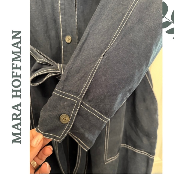 Mara Hoffman Navy Juno Midi Dress Button Front Tie Waist Size 2X - Picture 10 of 12